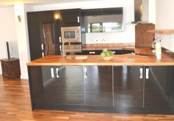 Kitchen (Coloured units) at Glamorgan:  Bungalow For Filming, Glamorgan
