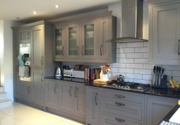 Kitchen (Coloured units) at North London: Lovely Victorian Terrace House Film Location, Middlesex