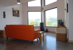 Livingroom, Woodland, Lake / Pond, Fireplace at Log Cabin With Forrest And Loch Views, Highlands