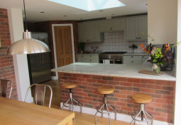 Kitchen, Brick Wall, Kitchen With Table, Skylight