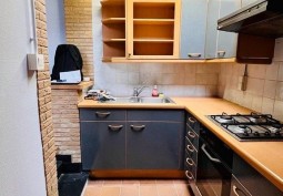 Kitchen (Coloured units), Skylight at Small Townhouse With Mismatch Interior For Filming