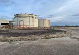 Industrial storage tanks at Welsh Port - film location