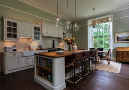 Kitchen (With Island), Kitchen (Coloured units), Kitchen (Modern), Kitchen With Table, Kitchen (Gas Hob) at Luxury Country House On A Private 450 Acre Estate For Filming, Stirlingshire