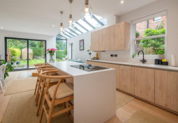 Kitchen (With Island), Kitchen (Wooden Units), Kitchen (Modern), Skylight, Kitchen (Electric/Induction Hob) at Spacious Semi Detached Home For Filming, Greater Manchester