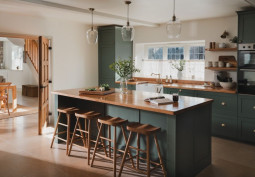 Kitchen (With Island), Kitchen (Coloured units), Kitchen (Modern), Kitchen With Table at Beautifully Restored Cottage For Filming, Wales