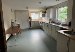 Kitchen (White units) at Village Hall For Filming, Scotland