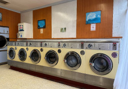 Washing machine, Laundry room at Retro Launderette Shop For Filming, Wales