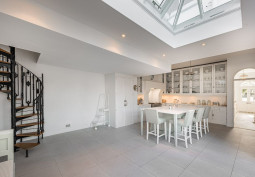 Kitchen With Table, Skylight, Staircase (Spiral)