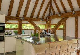 Kitchen, Kitchen (With Island), Kitchen (Cream or White units), Kitchen With Table, Open-plan at Renovated Barn Set in 17 Acres with Modern Amenities for Filming, West Sussex