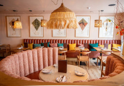 Restaurant, Diningroom at Vibrant Bright Mexican Restaurant for Filming, London
