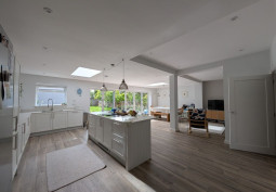 Kitchen, Kitchen (With Island), Kitchen (Cream or White units), Family Home, Open-plan, Skylight, neutral colours at Detached Family Home with Neutral Decor for FIlming, Cheshire