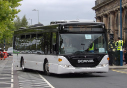 Modern white bus for filming (Birmingham)
