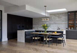 Kitchen (With Island), Kitchen (Coloured units), Kitchen (Modern), Kitchen With Table at Victorian Riverside Five Bedroom House With A Terrace For Filming, Middlesex