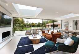 Livingroom, Open-plan, Skylight at Beautiful Contemporary Home In Buckinghamshire For Filming, Buckinghamshire