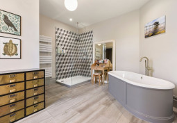 Bathroom (Large), Bathroom (Roll Top), Bathroom (Shower and bath) at Stunning Six Bedroom Corner House In London For Filming, London