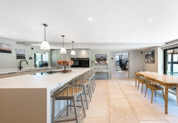 Kitchen (With Island), Kitchen (Cream or White units), Kitchen (Modern), Kitchen With Table, Kitchen (Electric/Induction Hob) at Contemporary 16th Century Black And White House For Filming, West Sussex