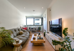 Livingroom at Bright One Bedroom Apartment On The 15th Floor For Filming, London