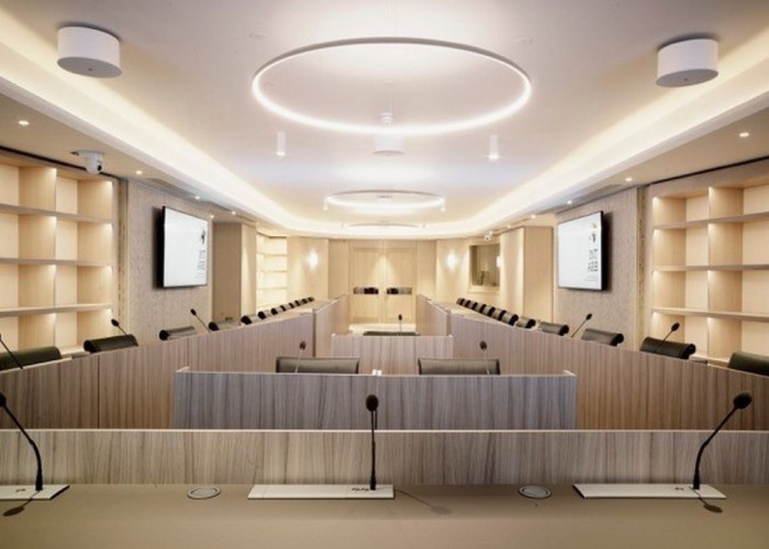 7. modern courtroom space for film