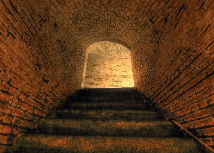 Stairway / Staircase at renovated = London: Derelict Fort With Bunkers For Filming, Kent