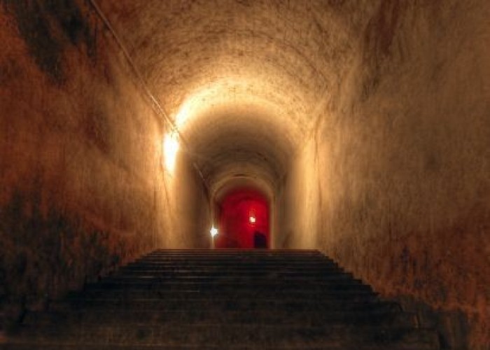 Stairway / Staircase at renovated = London: Derelict Fort With Bunkers For Filming, Kent
