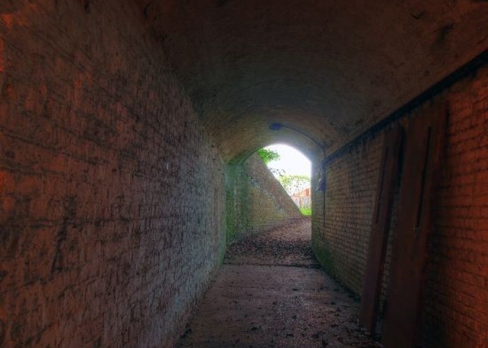 Tunnel at renovated = London: Derelict Fort With Bunkers For Filming, Kent
