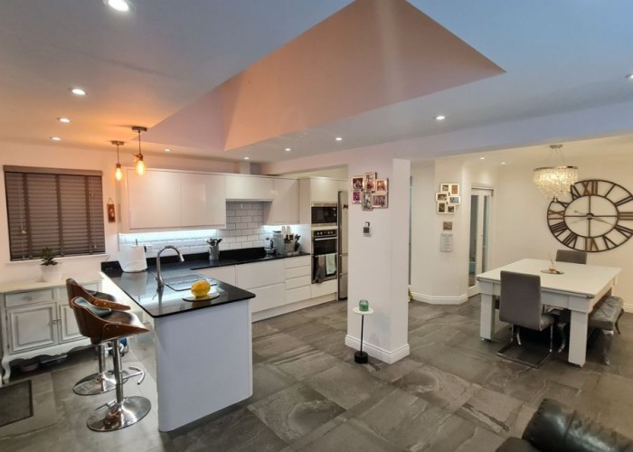 1. Kitchen (Cream or White units), Open-plan