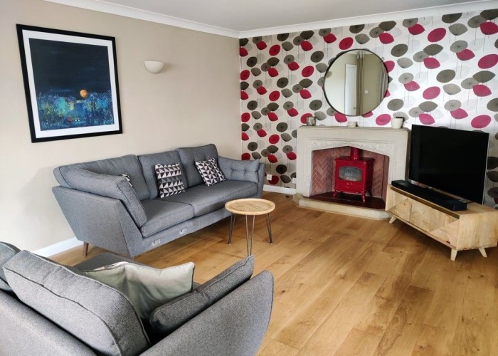 8. Livingroom, Pattern Wallpaper, Wooden Floor