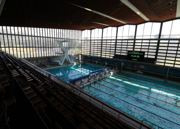 19. Community swimming pool with seating for filming
