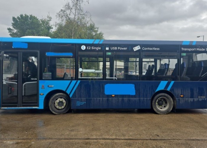 Blue Single Decker Bus For Filming