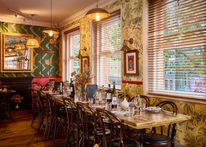 2. Restaurant, Fireplace, Pattern Wallpaper, Pub / Bar