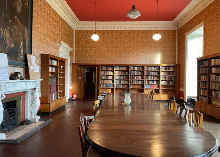 30. Library / Bookshop, Classroom, Meeting Room, Fireplace, Pattern Wallpaper