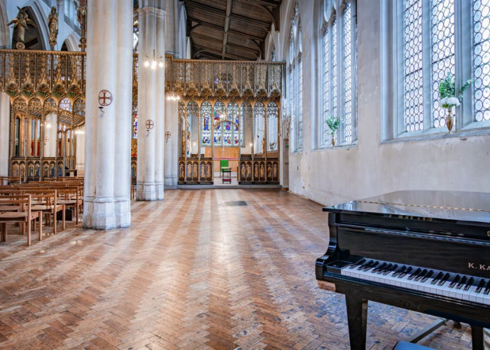 20. Church, Windows, Piano, Wooden Floor