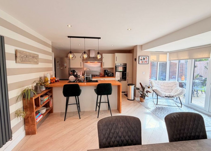 Kitchen (With Island), Kitchen (Cream or White units), Kitchen (Modern), Kitchen With Table, Kitchen (Gas Hob) at Modern Detached Home In Cheshire For Filming, Cheshire