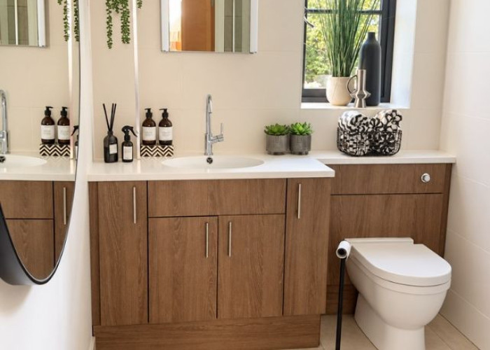 Interior design, Bathroom cabinet at A Beautiful Countryside Barn Conversion For Filming, Warwickshire