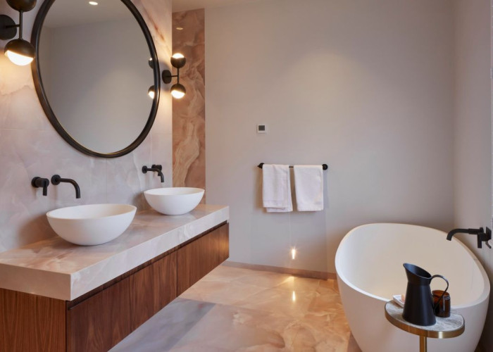 Bathroom (Roll Top), Bathroom (2 sinks) at Victorian Riverside Five Bedroom House With A Terrace For Filming, Middlesex
