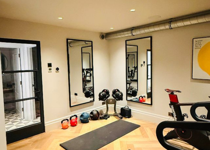 Exercise equipment, Flooring at Victorian Riverside Five Bedroom House With A Terrace For Filming, Middlesex