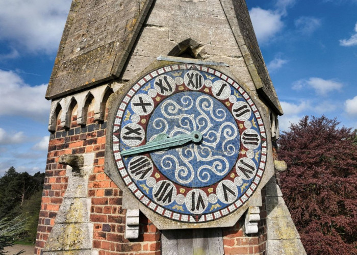 Clock tower, Steeple at Arts And Crafts Style Victorian Church For Filming, Hertfordshire