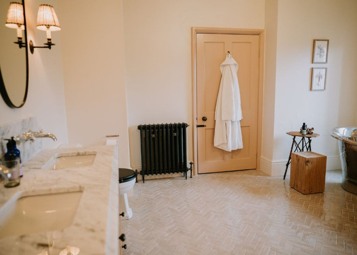 Bathroom (2 sinks) at Majestic Grade II Listed Manor House For Filming, Somerset