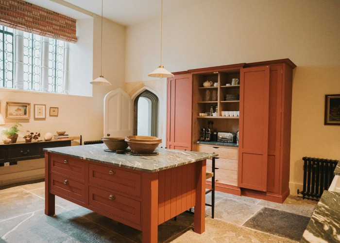 Kitchen (With Island), Kitchen (Coloured units), Kitchen (Rustic), Kitchen (Gas Hob) at Majestic Grade II Listed Manor House For Filming, Somerset