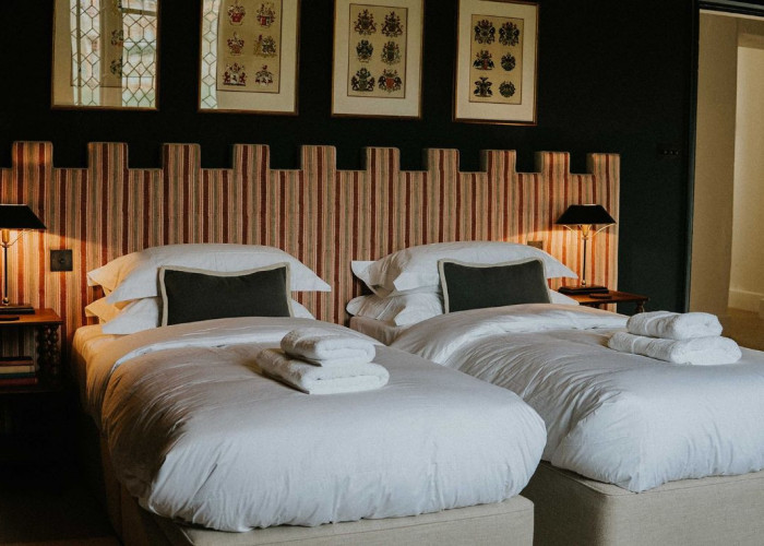 Bedroom (Twin Beds) at Majestic Grade II Listed Manor House For Filming, Somerset