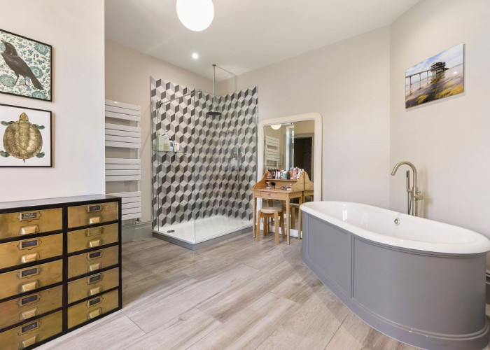 Bathroom (Large), Bathroom (Roll Top), Bathroom (Shower and bath) at Stunning Six Bedroom Corner House In London For Filming, London