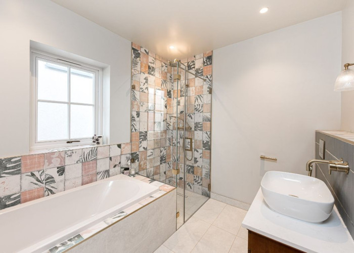 Bathroom, Bathroom (Shower and bath) at Sleek New Build In London For Filming, London