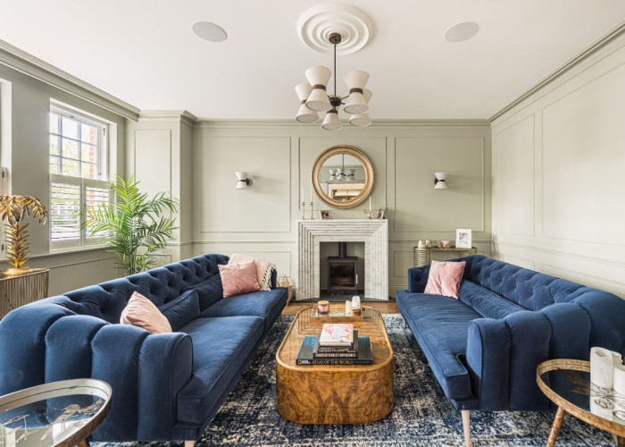 Livingroom, Fireplace at Sleek New Build In London For Filming, London