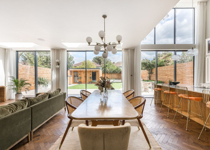 Kitchen With Table at Sleek New Build In London For Filming, London