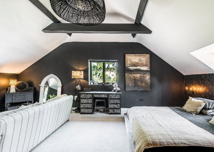 Bedroom (Double) at Contemporary 16th Century Black And White House For Filming, West Sussex