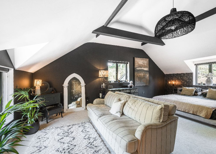 Furniture, Wall at Contemporary 16th Century Black And White House For Filming, West Sussex