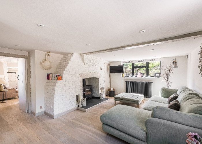 Livingroom at Contemporary 16th Century Black And White House For Filming, West Sussex