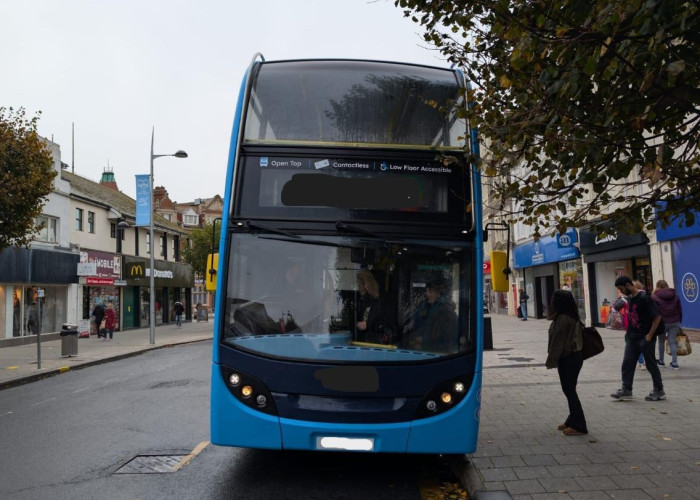 Bus, Land vehicle at Distinctive Blue Double-Decker Open Top Bus For Filming, Essex