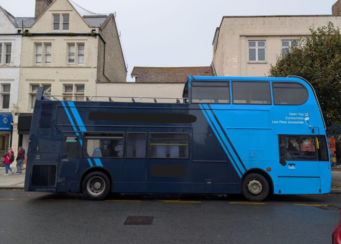 Bus, Double-decker bus at Distinctive Blue Double-Decker Open Top Bus For Filming, Essex