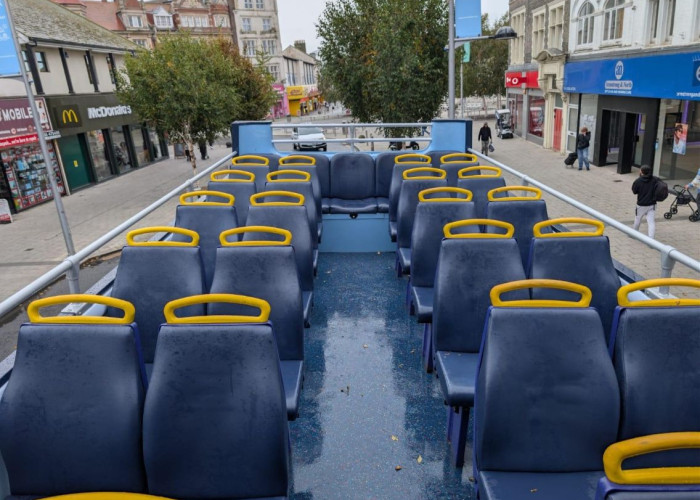 Bus, Land vehicle at Distinctive Blue Double-Decker Open Top Bus For Filming, Essex